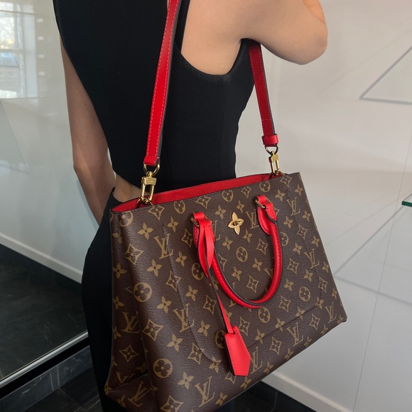 LIke New! Flower Tote Monogram Red - Picture 1 of 12